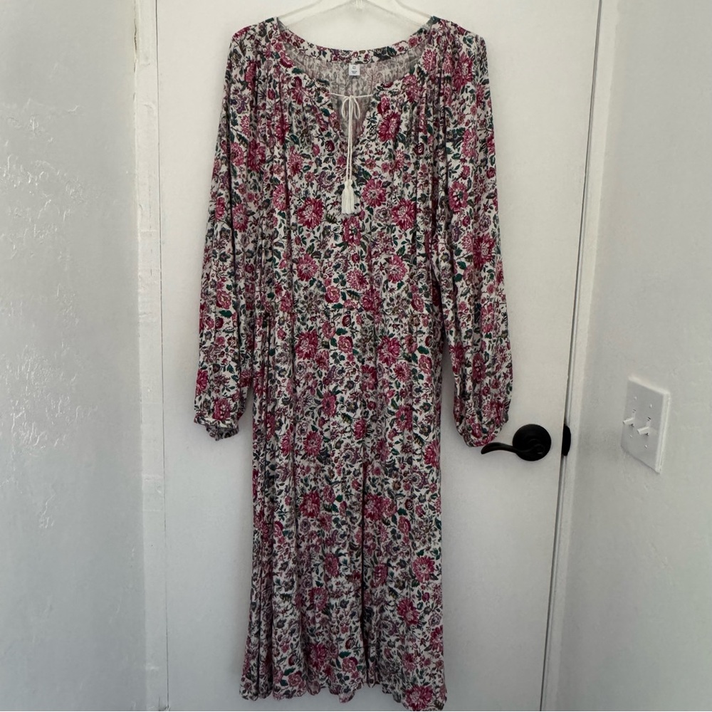 Old Navy Pink and White Floral Long Sleeve Dress festival, summer sundress